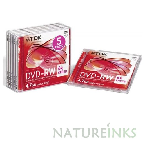 5 Genuine TDK Blank DVDRW discs 2x 6x 4.7GB 120 mins Rewritable