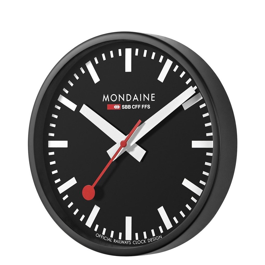 MONDAINE Wanduhr schwarz, Durchmesser 25cm A990.CLOCK.64SBB