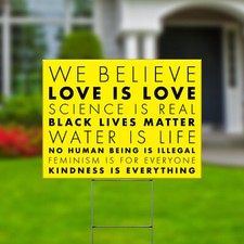 We Believe Black Lives Matter Yard Signs Double Side 24x18"  H Stakes Yellow