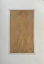 JULES PASCIN DESSIN ENCRE ET AQUARELLE ORIGINALE JEUNE GARÇON NU SIGNATURE