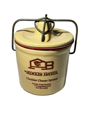 Angus Barn Crock Raleigh NC State Cheddar Cheese Spread Jar Lid Vintage Stone