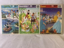 LOT of 3 Disney FrameTray Puzzles Peter Pan Snow White 7 Dwarfs Cinderella 1980s
