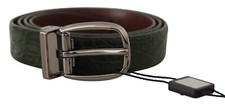 DOLCE & GABBANA Belt Green Exotic Leather Silver Buckle s.95cm/38in 2000usd