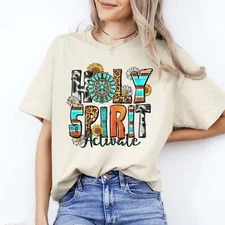 Holy spirit activate T-Shirt gift Christian viral guote Unisex tee Sand White Sp
