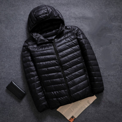 Men's Hooded Puffer Jacket Lightweight Faux Down Coat Winter Zip Outwear Slim