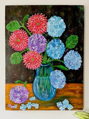 Lebendiges Blumenstillleben - Original Strukturgemälde Original Kunst Gemälde  