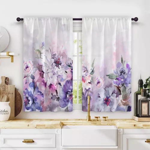 2X Rod Pocket Floral Blackout Valance Kitchen Waterproof Window Curtains Drapes - Picture 20 of 54
