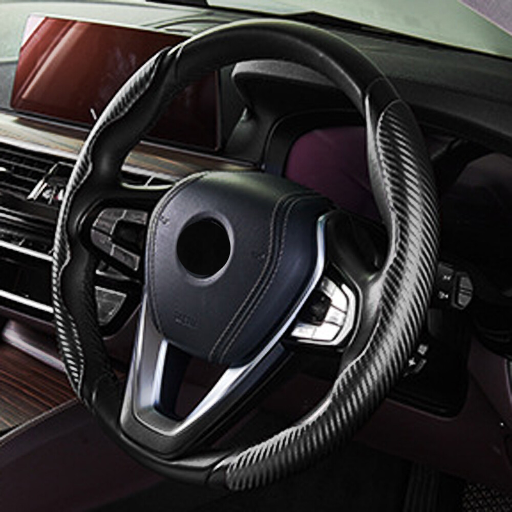 2-Pack Carbon Fiber Anti-Slip Steering Wheel Covers for Cars
