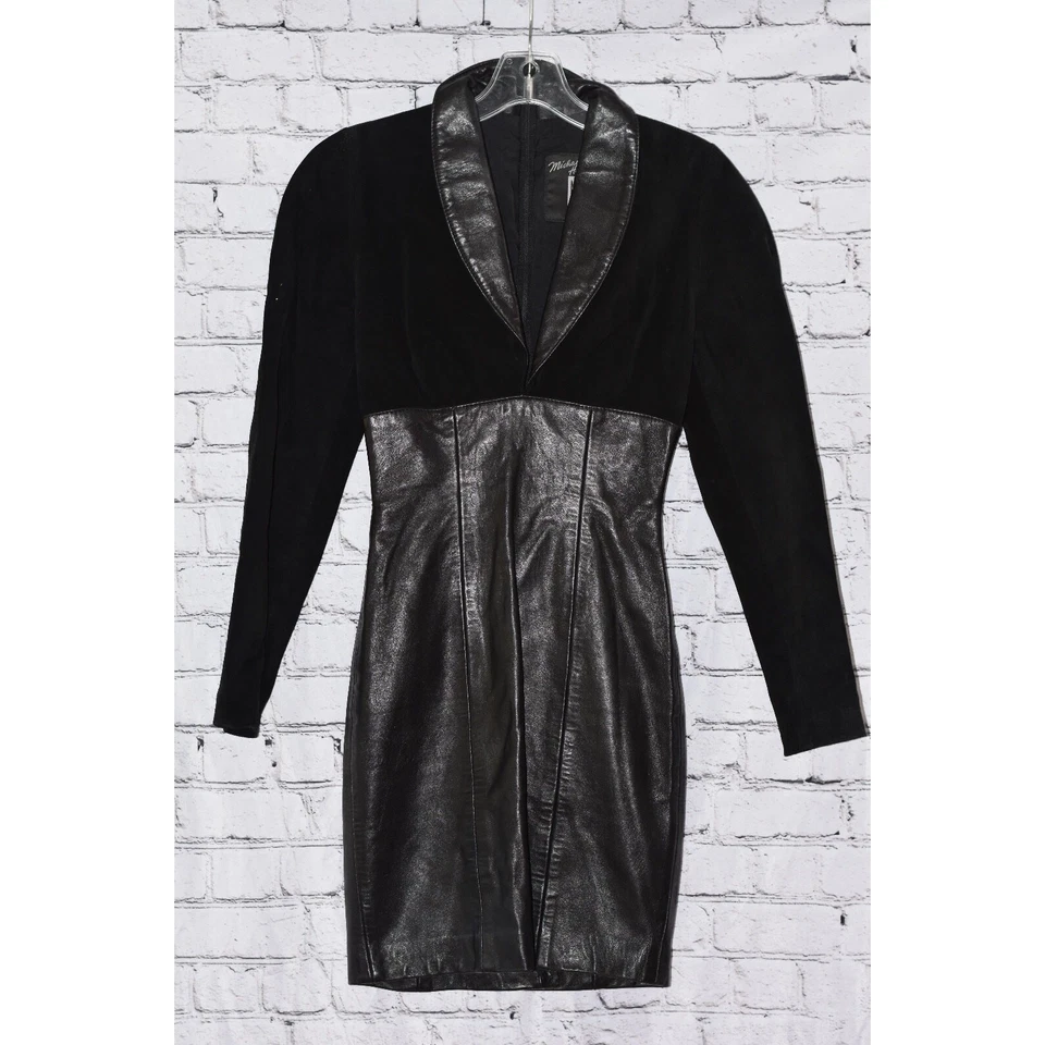 Mini Vestido de Cóctel DE COLECCIÓN Michael Hoban North Beach Negro Gamuza y Cuero Talla P Foto 3 de 4