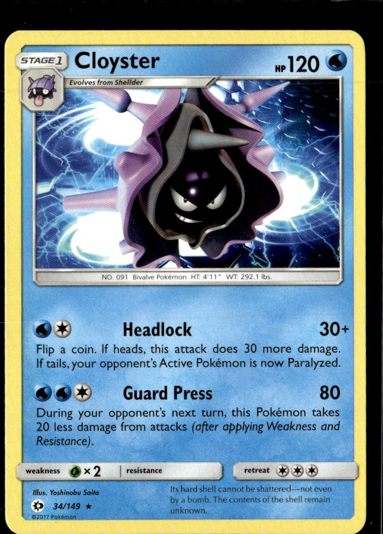 Pokemon Cloyster 34/149 Sun Moon Base Set Non Holo Rare 5 Card Lot