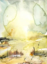 Original Watercolor Painting, Abstract landscape by Vasil Vasilev