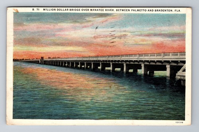 #ad #ad Bradenton FL Florida Million Dollar Bridge Manatee River c1938 Vintage Postcard $0.99