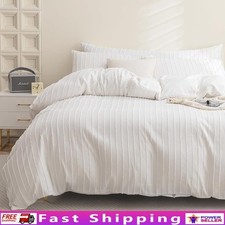 Boho Queen Duvet Cover Set Tufted Striped Design Soft Bedding Pillow Covers New