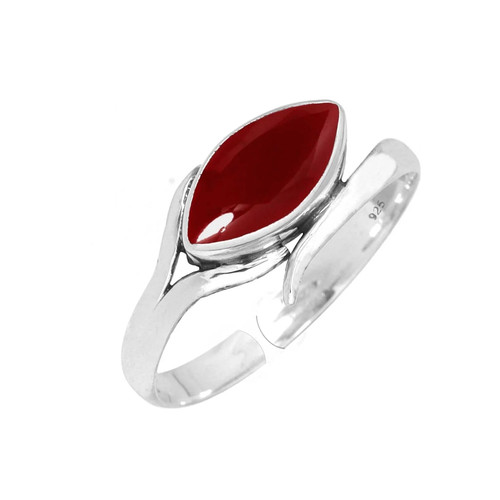 Garnet Quartz Ring 925 Sterling Silver Cabochon Marquise Vintage Style