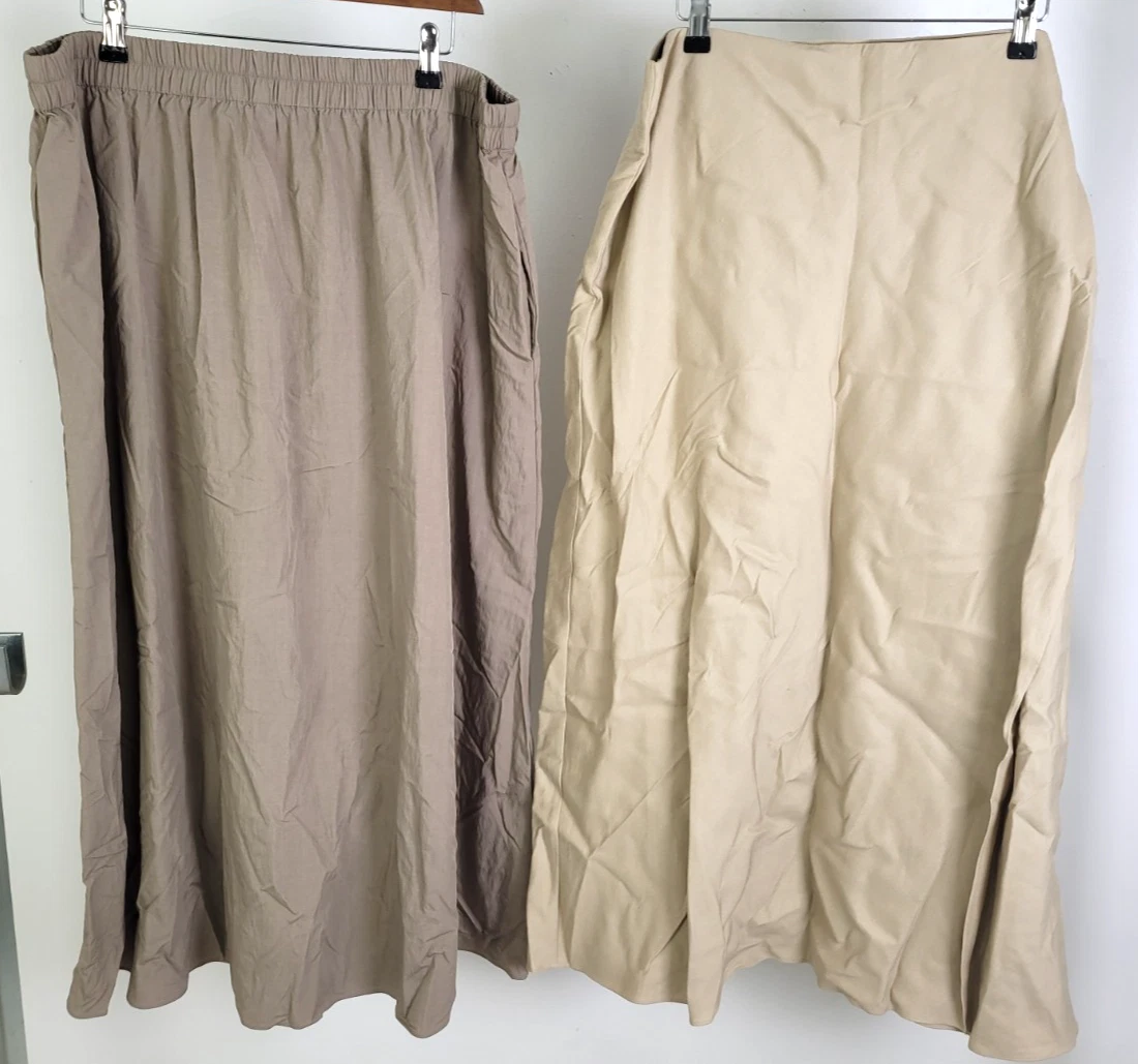 Autograph M&S Women's SIZE 20 Opaline Linen & Neutral Viscose Midi Skirt 2x NEW