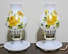 VINTAGE MILK GLASS HURRICANE LAMP HAND PAINTED