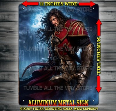 Castlevania - Gabriel Belmont with Castle Metal Sign Wall Art 14'' x 11''