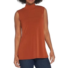 Susan Graver Modern Essentials Size 1X Spice Sleeveless Liquid Knit MockNeck Top