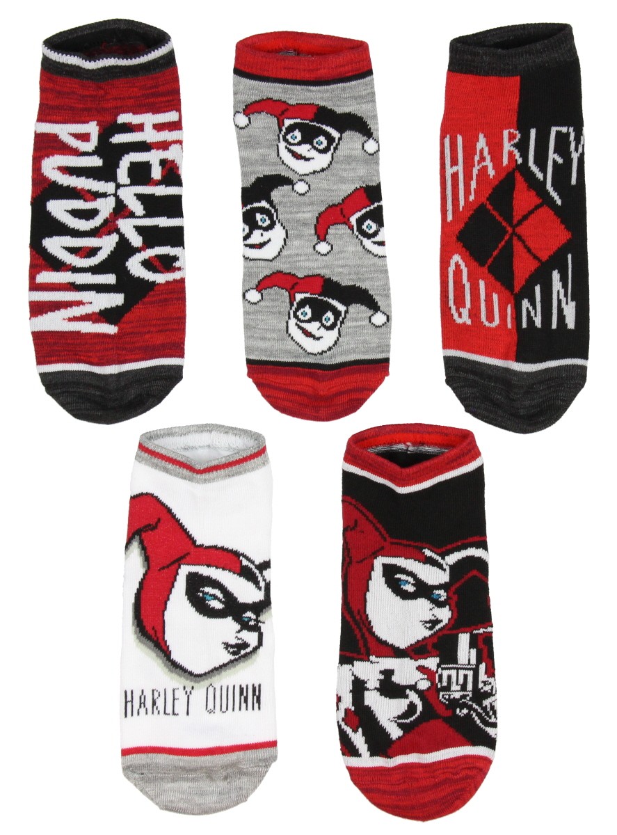 Paquete de 5 calcetines tobilleros DC Comics Harley Quinn diseños de personajes adultos mezcla y combina