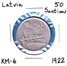 1922 Latvia 50 Santimu  (KM-6) Nickel [Huguenin Mint]   one-year issue