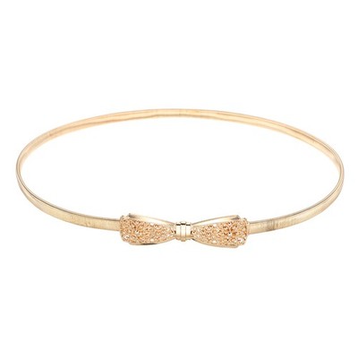 Stretchy Waist Belt for Women Metal Skinny Elastic Belt Gold Bow