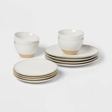 12pc Stoneware Wethersfield Artisan Dinnerware Set White - Threshold