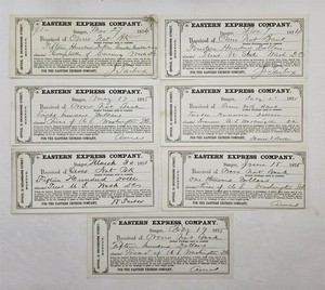 1870s antique EASTERN EXPRESS Co RECEIPTS bangor me ORONO NAT BANK wash dc TREAS