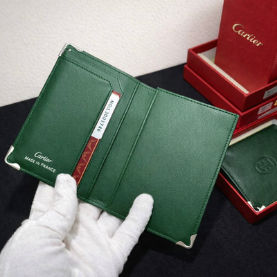 Cartier Must De Cartier Green Leather Card Holder Wallet 4CC Box