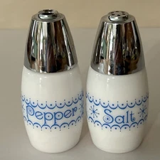 Vtg Salt & Pepper Shakers Corning Pyrex Gemco Snowflake Garland Milk Glass