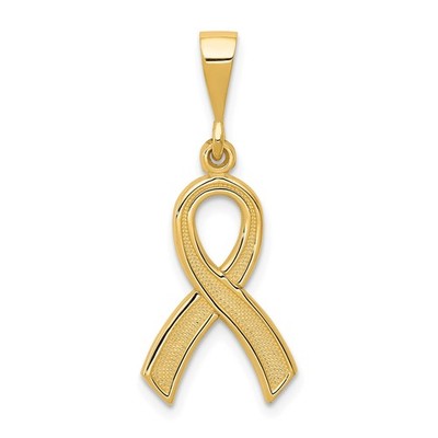 14k Yellow Gold Awareness Ribbon Pendant Polished Textured Memorial Charm