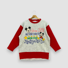 Vintage 80s Mickey Mouse Sweater Walt Disney Cartoon Red Grey Sweatshirt Size M