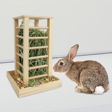 Rabbit Wooden Hay Rack Food Dispenser Multipurpose Food Feeding Manger for