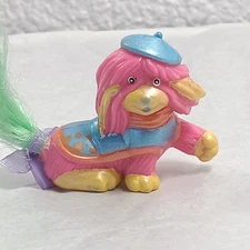 Tara Toys Vintage 1980s Petite Pups Pink Yellow Green Tail Mini Dog Blue Beret