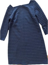 LOFT Navy Textured Stripe Shift Dress XS Knit 3/4 Sleeve Minimal Preppy NWOT