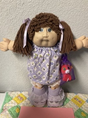 RARE VTG Cabbage Patch Kid Girl Gray Eyes Brown Poodle Hair Head Mold #2 1985