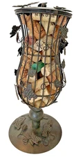 Cork Cage Holder Decorative Bronze Art Wine Grapes Hourglass Shaped w/Corks