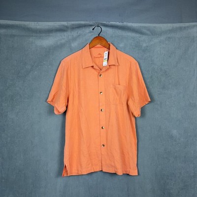 Tommy Bahama Silk Shirt Mens Size Medium AL Fresco Tropics Peach Melt