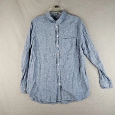 GAP Linen Blend Shirt Womens Medium Blue Basic Coastal Office Casual