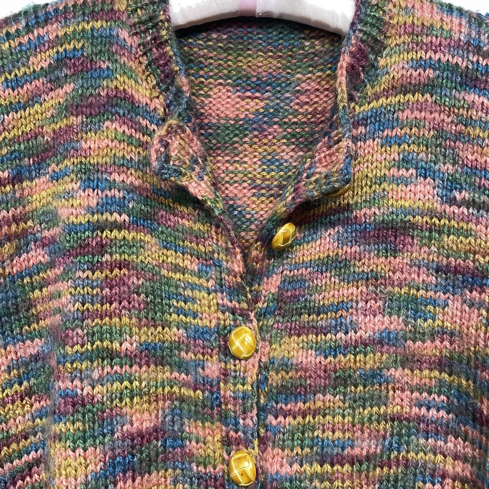 Suéter Vintage Tejido a Mano Mujer Grande Multicolor Botón Frontal Cárdigan Lana Años 90 Foto 3 de 4