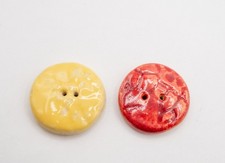 Set of 1.25" Handmade Red & Yellow Ceramic Buttons - Studio Pottery