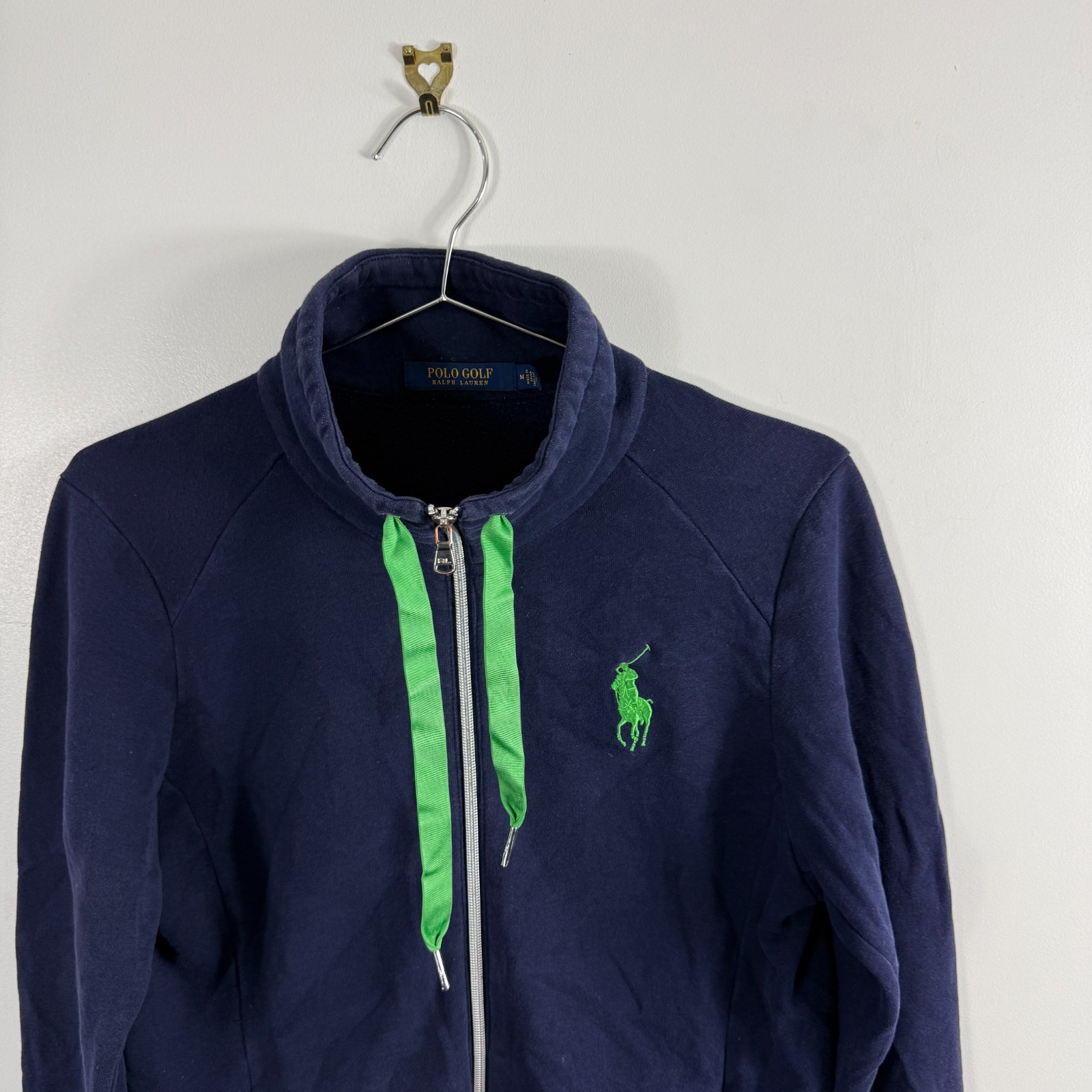 Women's VTG Polo Golf Ralph Lauren Navy Green Pony Medium Zip Sweatshirt Jacket image 2