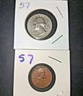1957 P Washington Quarter 90% SILVER & 1957 penny
