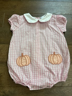 Lulu Bebe 24M Pink Gingham Pumpkin Bubble Romper Peter Pan Collar Fall