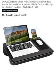 LapGear Home Office Pro Lap Desk with Wrist Rest-Black Carbon-NEW OUT OF BOX