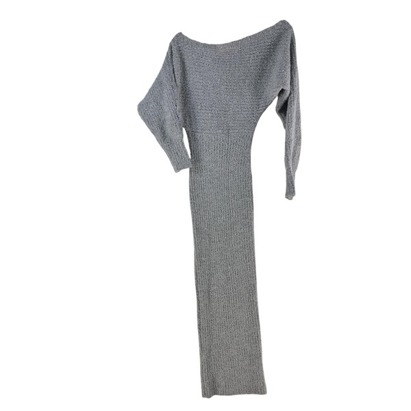 Tussah Dress Womens 6 Grey Boucle Knit Boat Neck Long Sleeve Maxi 129307