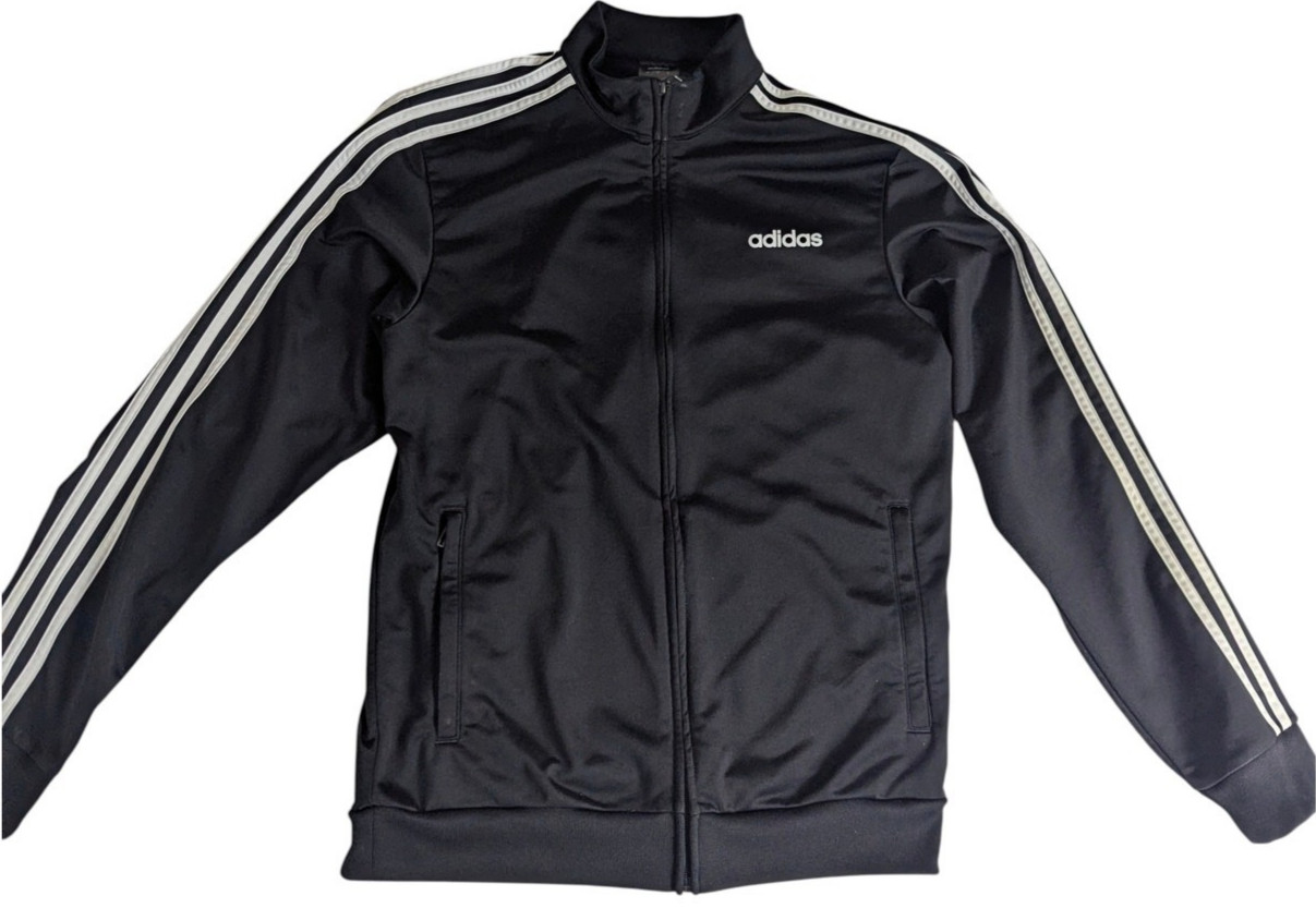 Adidas 3 Stripe Track Jacket Mens Medium Black Full Zip Athletic Logo Activewear