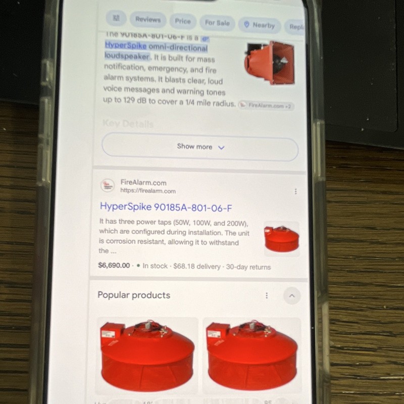 HyperSpike TCPA Omni UL Fire Alarm Speaker, MPN 90185A-801-06-F