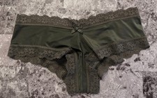 VICTORIA'S SECRET S GREEN SATIN SMOOTH LACE UP STRAPPY MESH RARE CHEEKY PANTIES