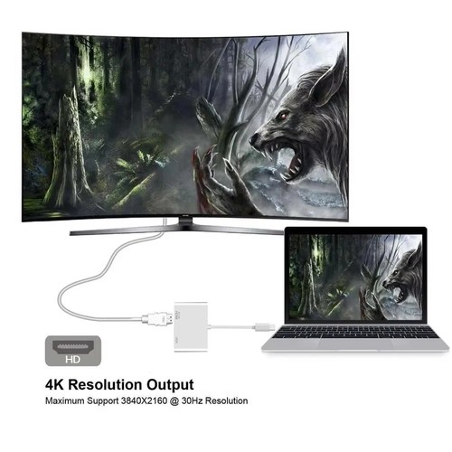 Cavo/adattatore 4 in 1 Type C a HDMI 4K*2K Type C a HDMI VGA 3.0 USB C PD HUB UK - Foto 5 di 8