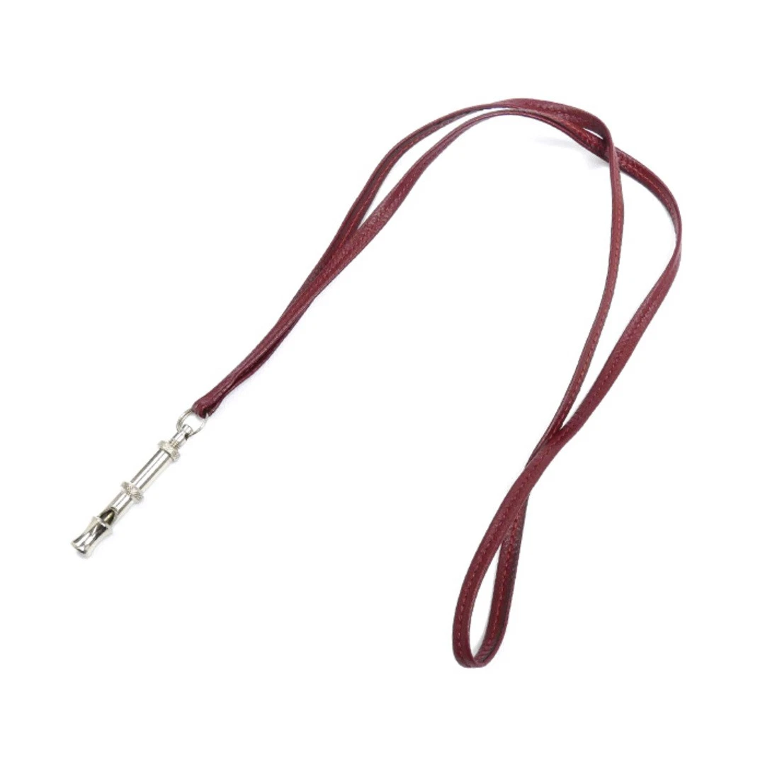 HERMÈS Collana cane Hermes pelle metallo fischietto shiflet 84 cm unisex usata KOER 0